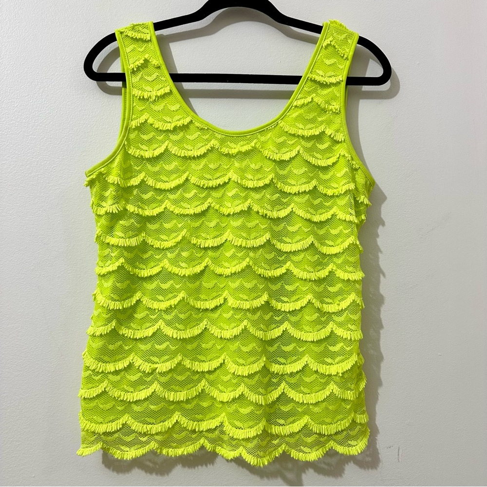 CATO Neon Green Fringe Summer Casual Lined Comfort Tank Size M